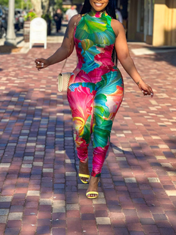 Printed Sleeveless Jumpsuit --Clearance