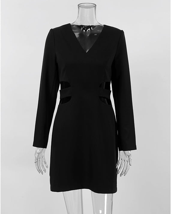 V-Neck Hollow Long-Sleeve Blazer Dress