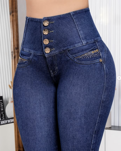 High-Waisted Stretch-Trimmed Ornament Slim-Fit Jeans (Pre-Sale)