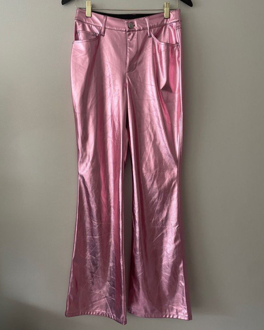 Women's High-Rise Barbie Metallic Faux Leather Flare Pants(Pre sale)