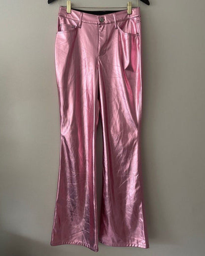 Women's High-Rise Barbie Metallic Faux Leather Flare Pants(Pre sale)