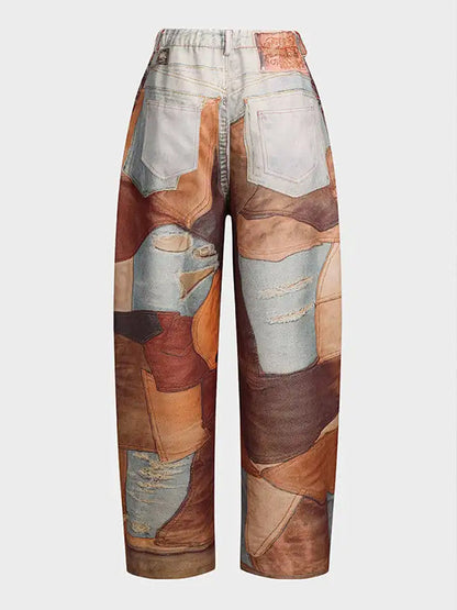 Morchique Abstract Colorblock Loose Casual Jeans