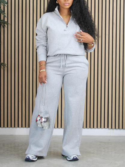 Quarter-zip Sweatshirt & Straight Pants Gray