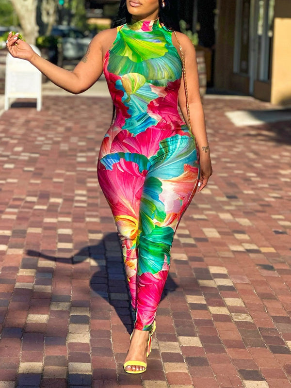 Printed Sleeveless Jumpsuit --Clearance