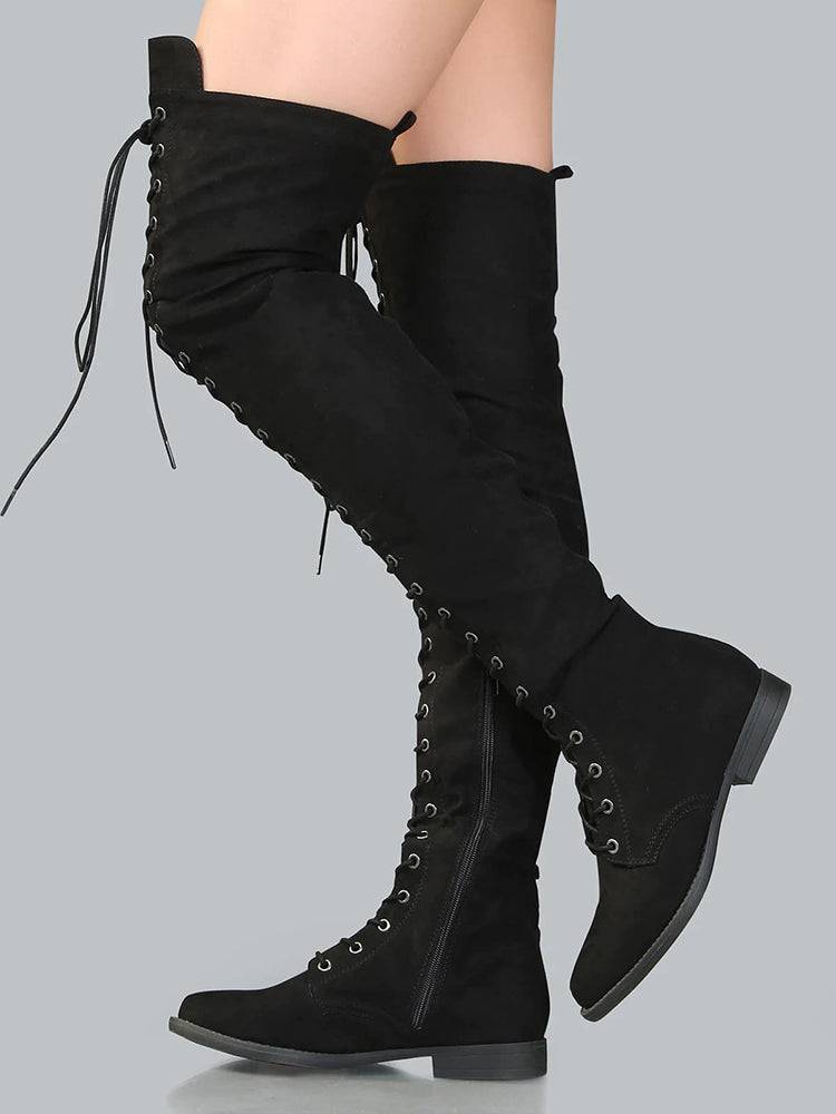 Lace Up Flat Suede Boots