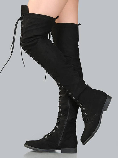 Lace Up Flat Suede Boots