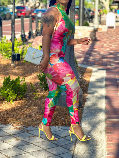 Printed Sleeveless Jumpsuit --Clearance