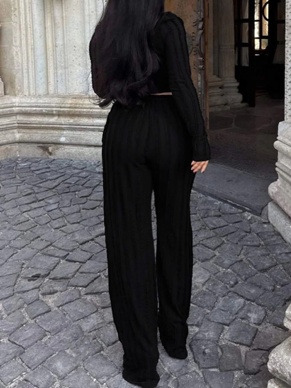 Solid Crop Top & Pants Set