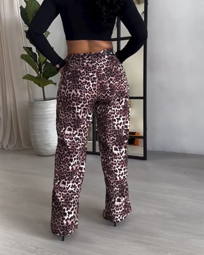 Leopard Print High Waist Wide Leg Pants (Pre-Sale)