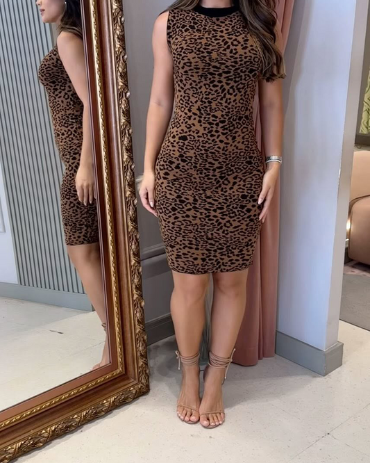 Leopard Print Slim Fit Knit Dress (Pre-Sale)