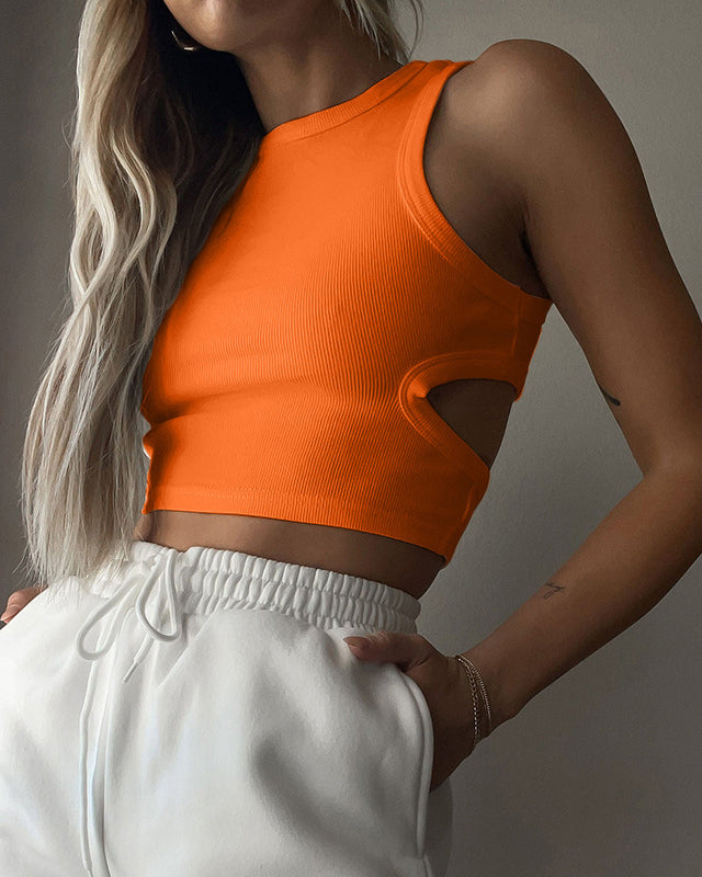 I-Shaped Midriff-Baring Hollow Sleeveless Tank Top