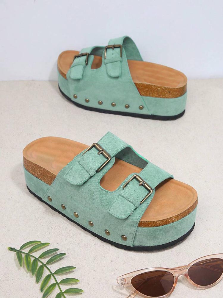 Double Buckle Strap Platform Sandals