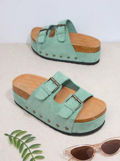 Double Buckle Strap Platform Sandals