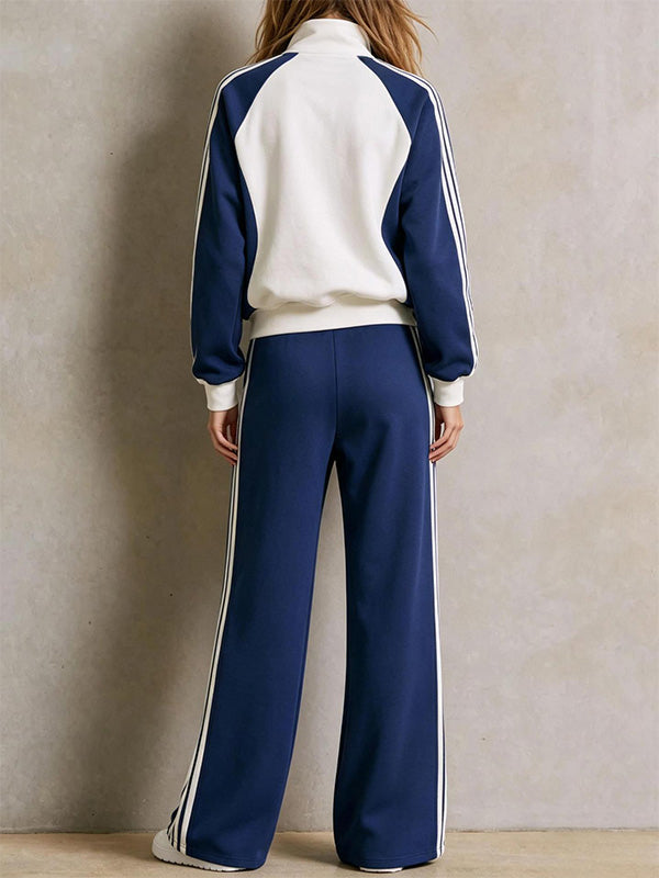 Striped Color Block Sweatshirt & Pants Set
