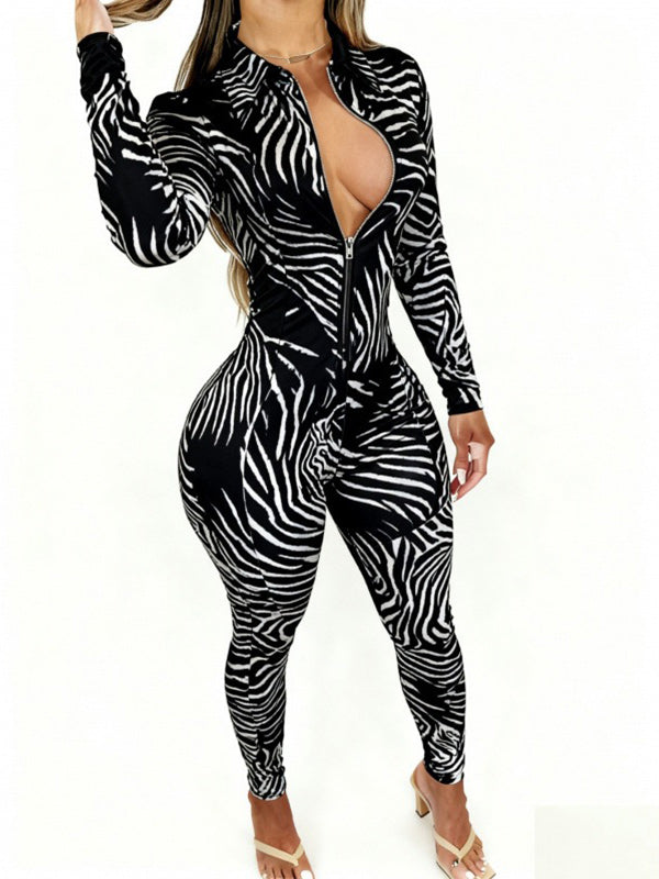 Printed Zip Front Jumpsuit