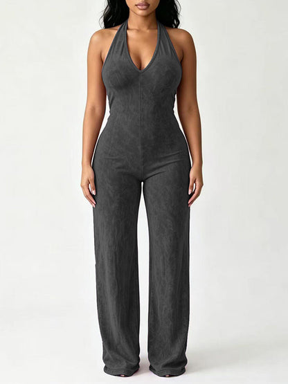 Wash Sleeveless Open-Back Jumpsuit