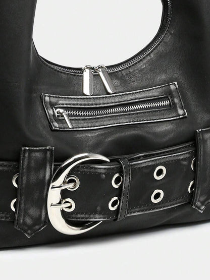 Buckle Shoulder Tote Bag