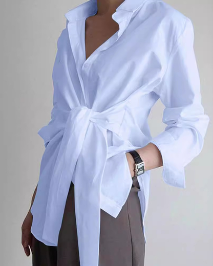 Button Down Tied Long Shirt Blue