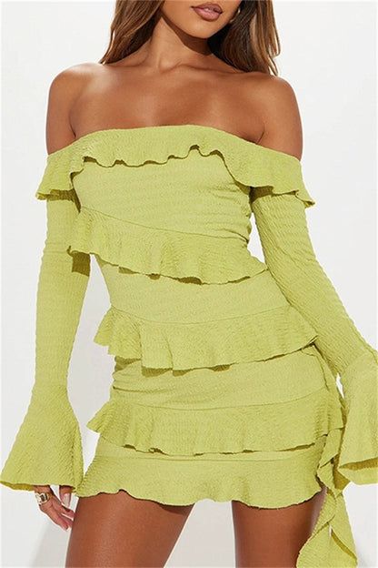 Sexy Casual Solid Color Backless Off Shoulder Long Sleeve Dresses