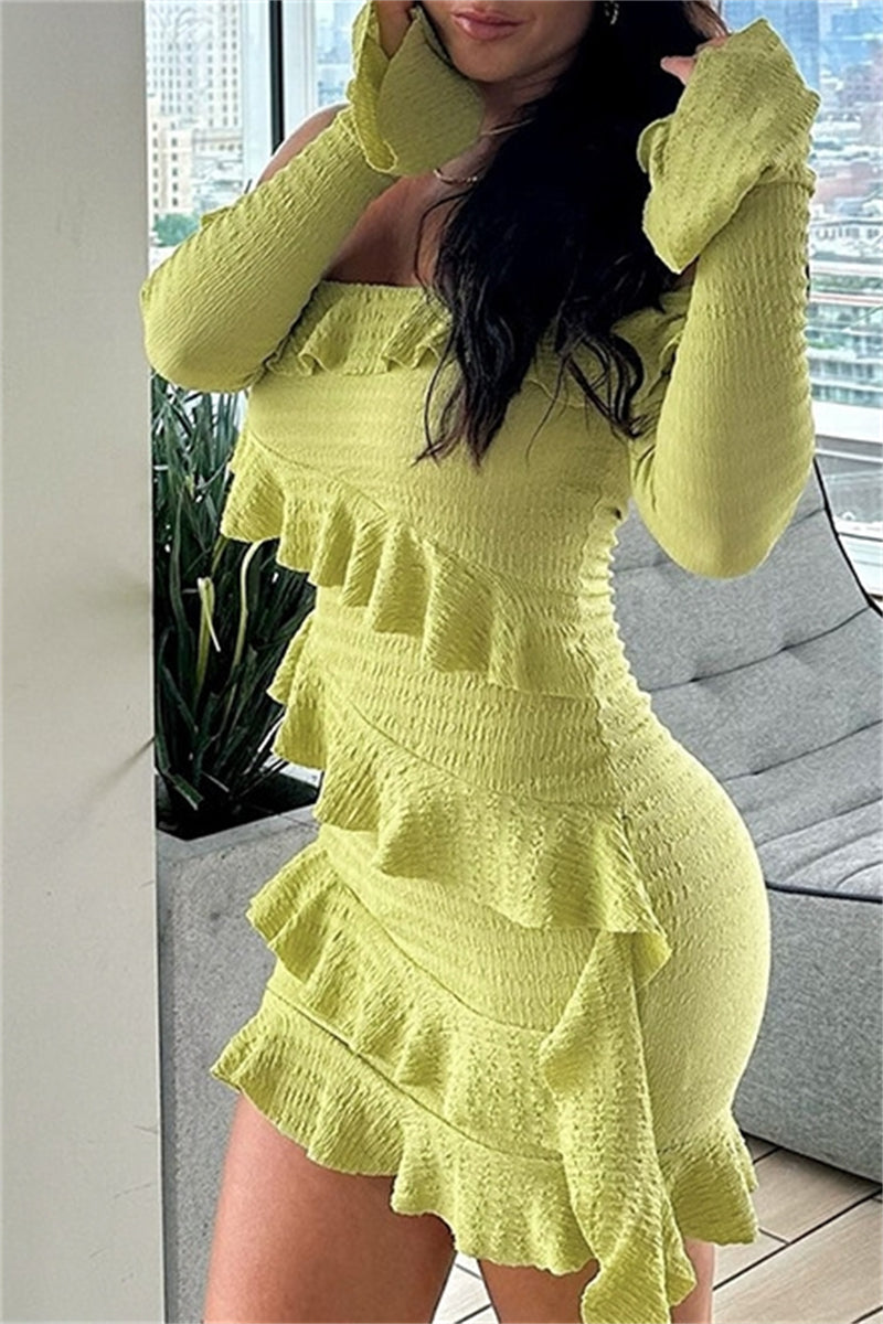 Sexy Casual Solid Color Backless Off Shoulder Long Sleeve Dresses