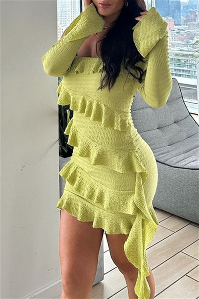 Sexy Casual Solid Color Backless Off Shoulder Long Sleeve Dresses