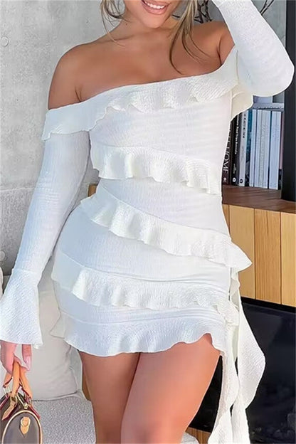 Sexy Casual Solid Color Backless Off Shoulder Long Sleeve Dresses