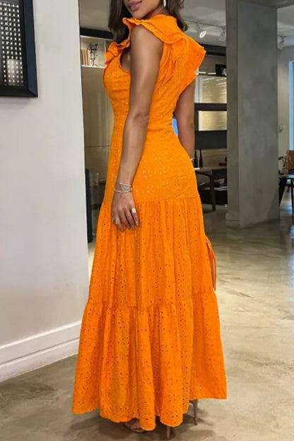 Casual Solid Color Basic O Neck Long Dresses