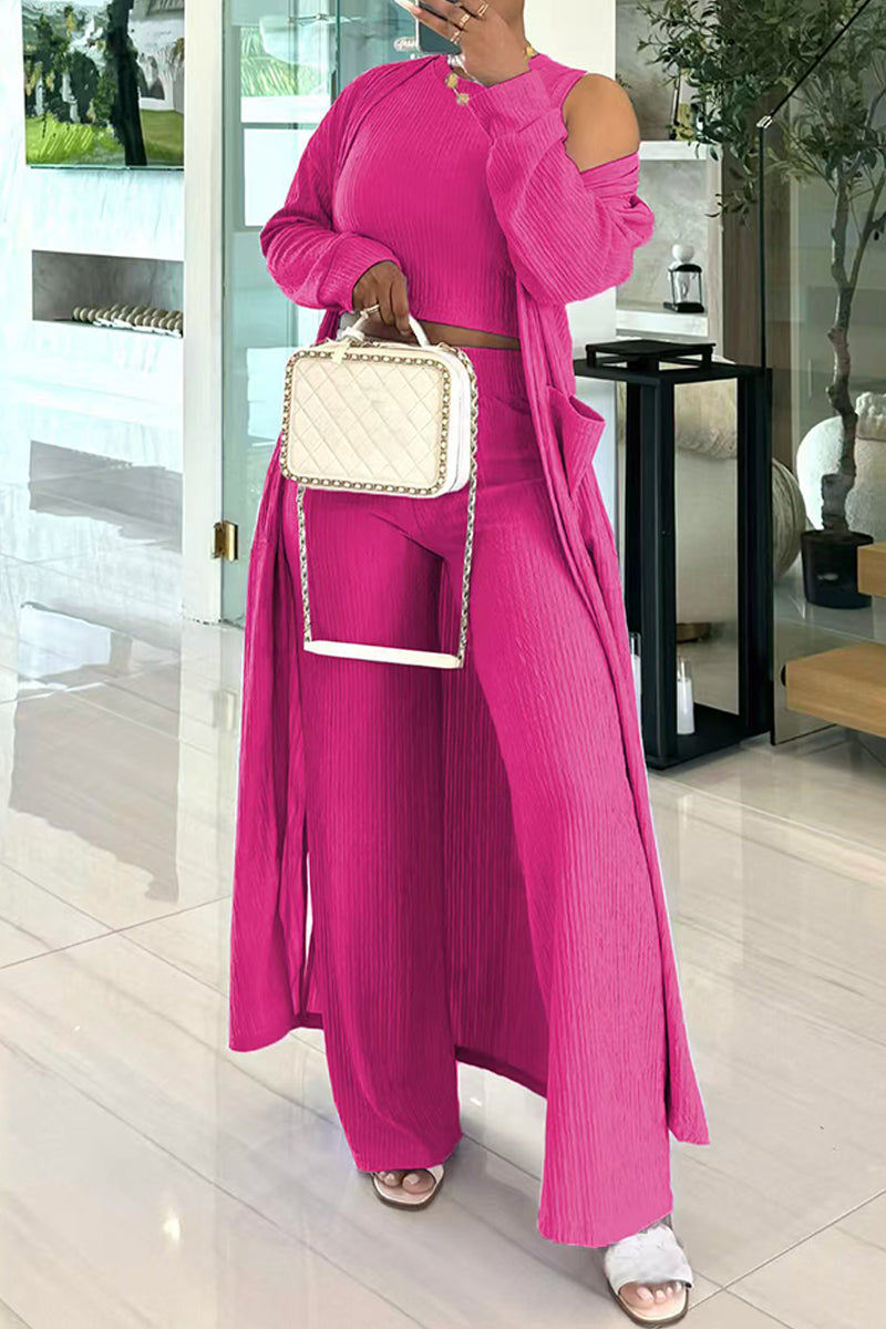 Casual Solid Color Basic O Neck Long Sleeve Two Pieces