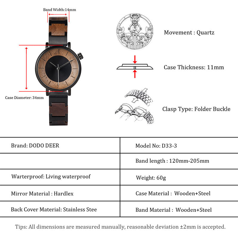 Metal Quartz 3ATM Wood Watch(4 Colors)