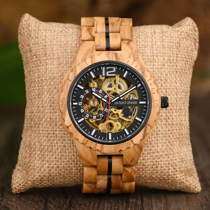 Stainless Steel Mechanical Wood Watch