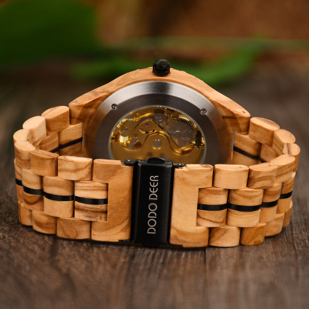 Stainless Steel Mechanical Wood Watch