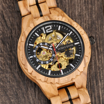 Stainless Steel Mechanical Wood Watch