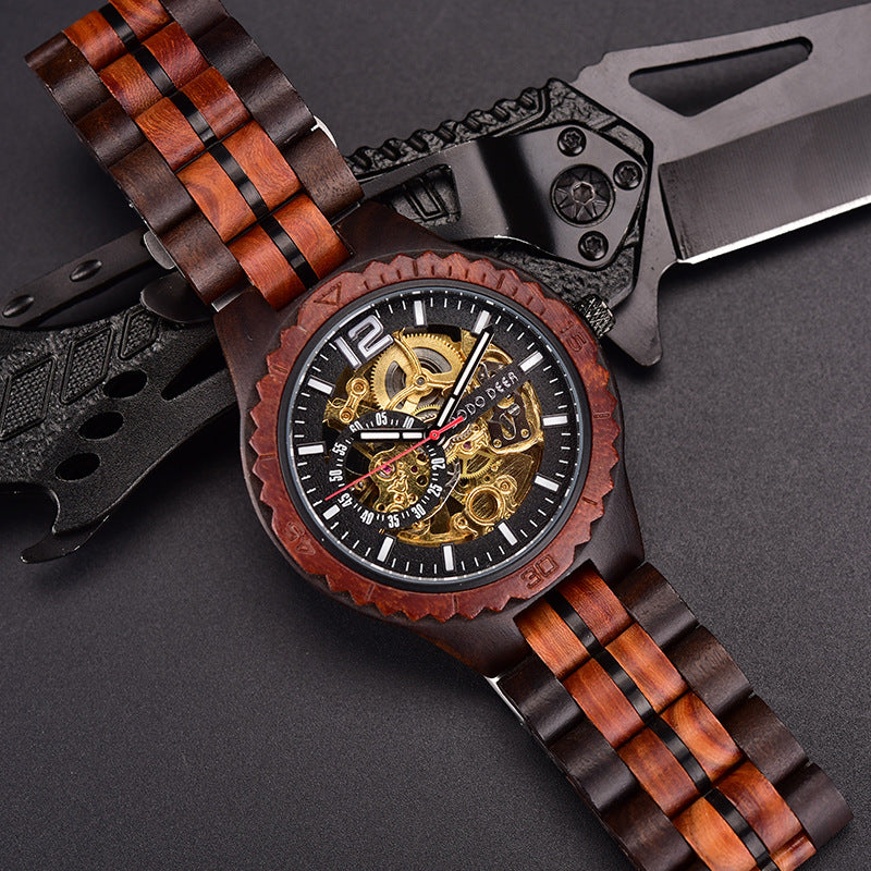 Stainless Steel Mechanical Wood Watch