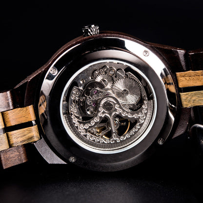 Stainless Steel Mechanical Wood Watch