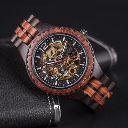 Stainless Steel Mechanical Wood Watch