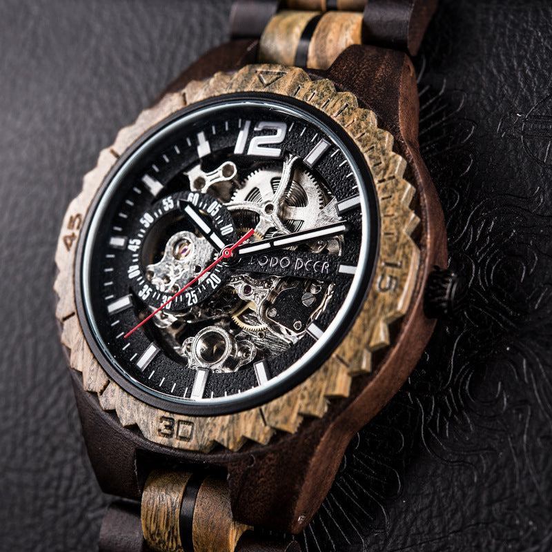 Stainless Steel Mechanical Wood Watch