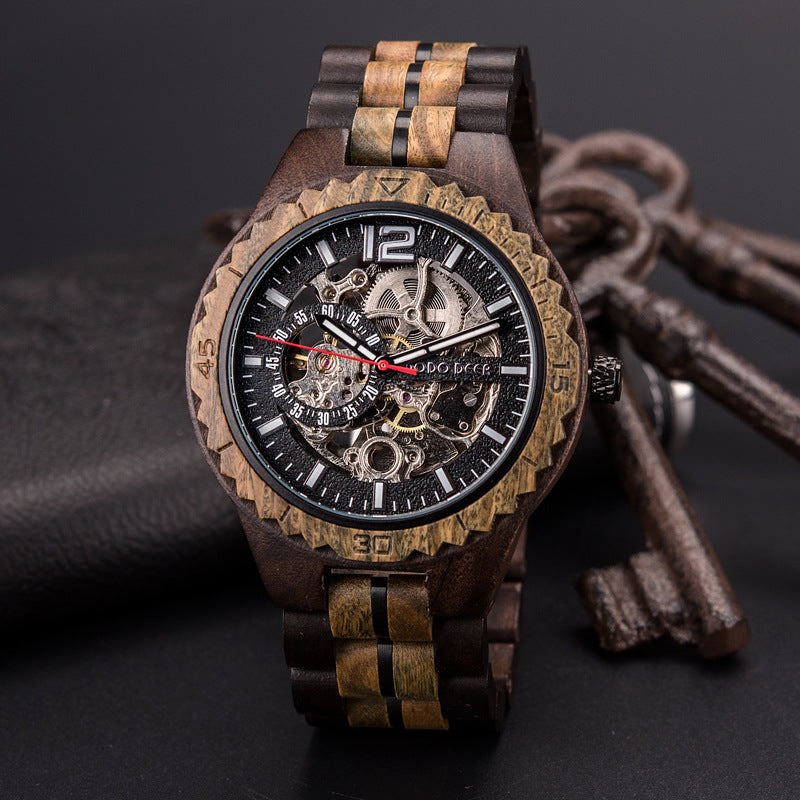 Stainless Steel Mechanical Wood Watch