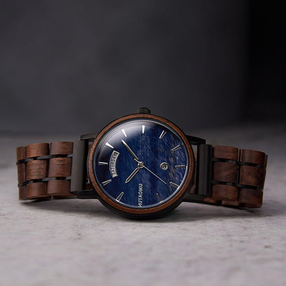 Stainless Steel Quartz Wood Watch