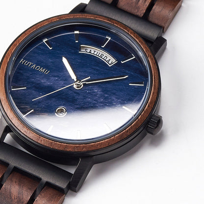 Stainless Steel Quartz Wood Watch