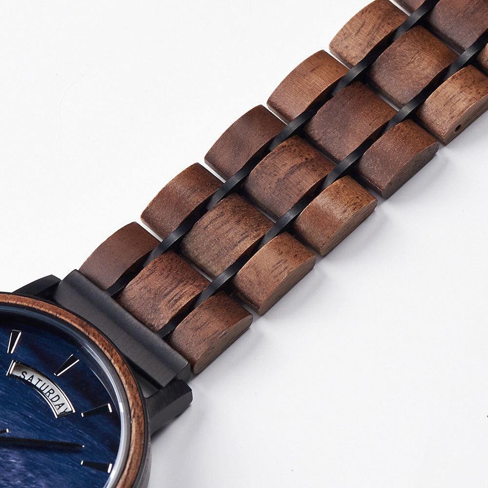 Stainless Steel Quartz Wood Watch