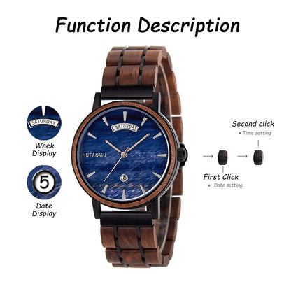 Stainless Steel Quartz Wood Watch