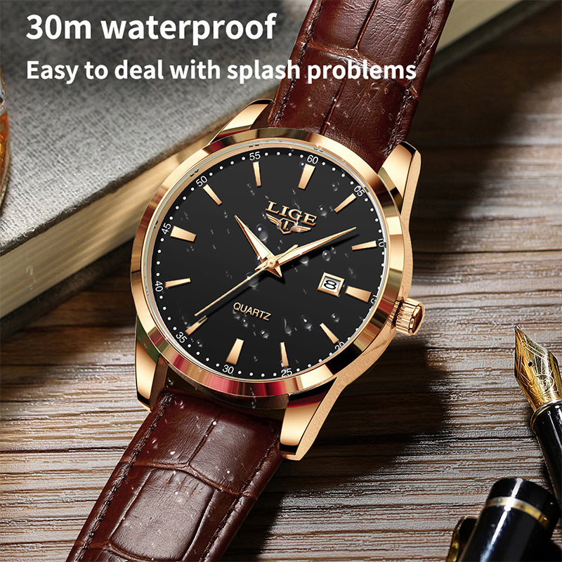 Zinc Alloy Quartz 3ATM Leather Watch