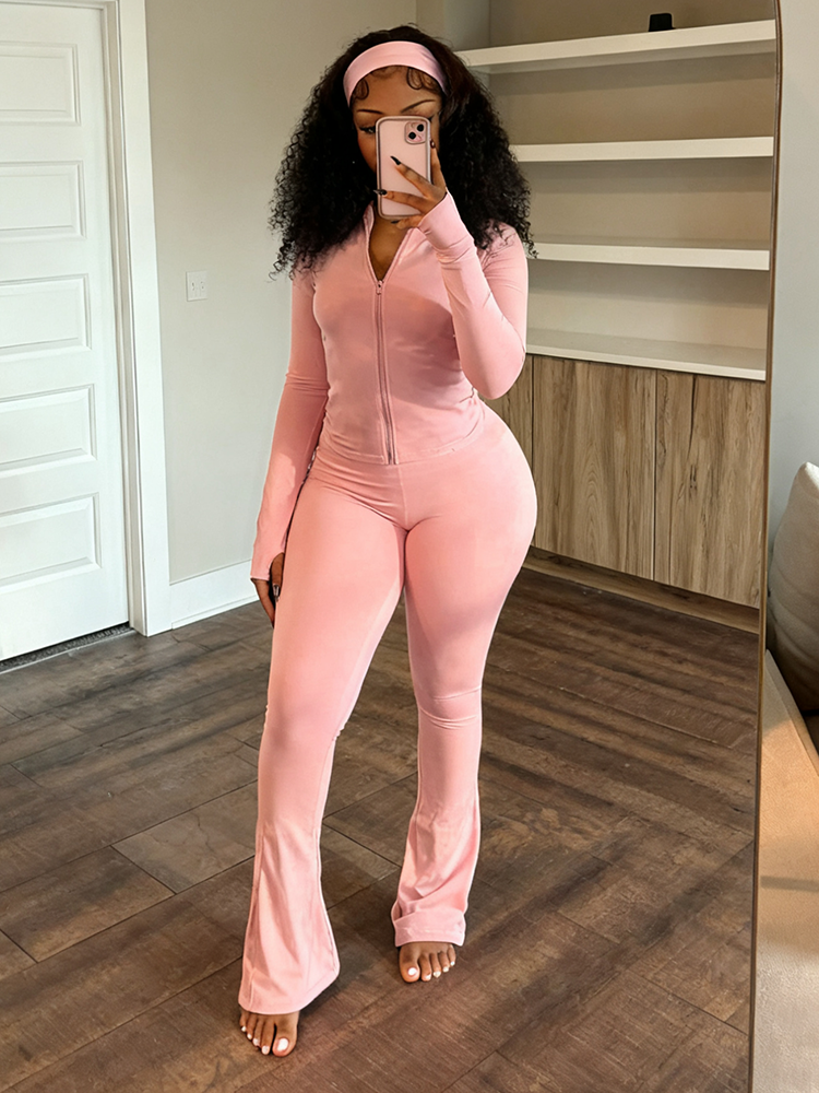 Sculpt Jacket & Flare Pants Set With Headband