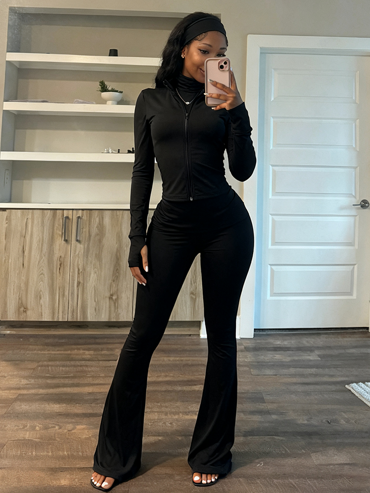 Sculpt Jacket & Flare Pants Set With Headband