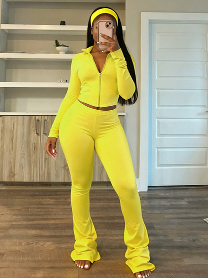 Sculpt Jacket & Flare Pants Set With Headband