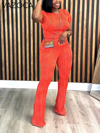 Textured Crop Top & Pants Set