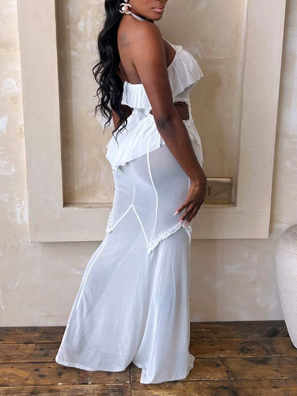 Halter Ruffled Cut‑Out Maxi Dress