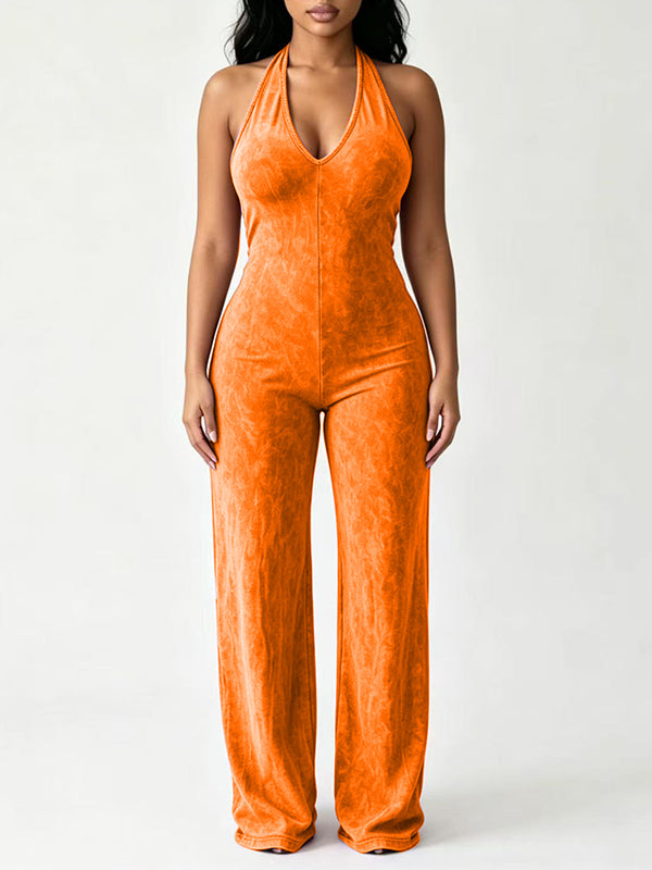Wash Sleeveless Open-Back Jumpsuit