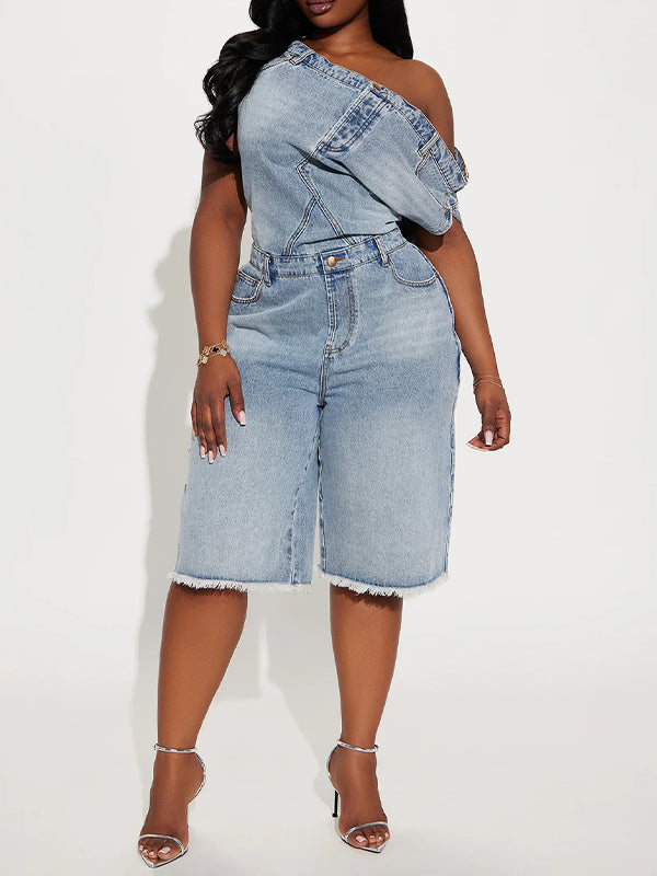 Boat-Neck Denim Romper