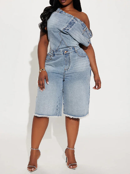 Boat-Neck Denim Romper